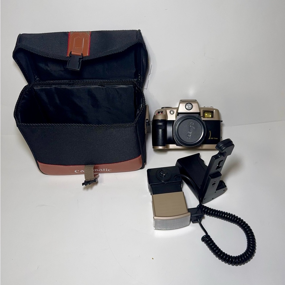 Canon Film Camera With Flash Bundle Carry Case Accessories As Is Not Tested